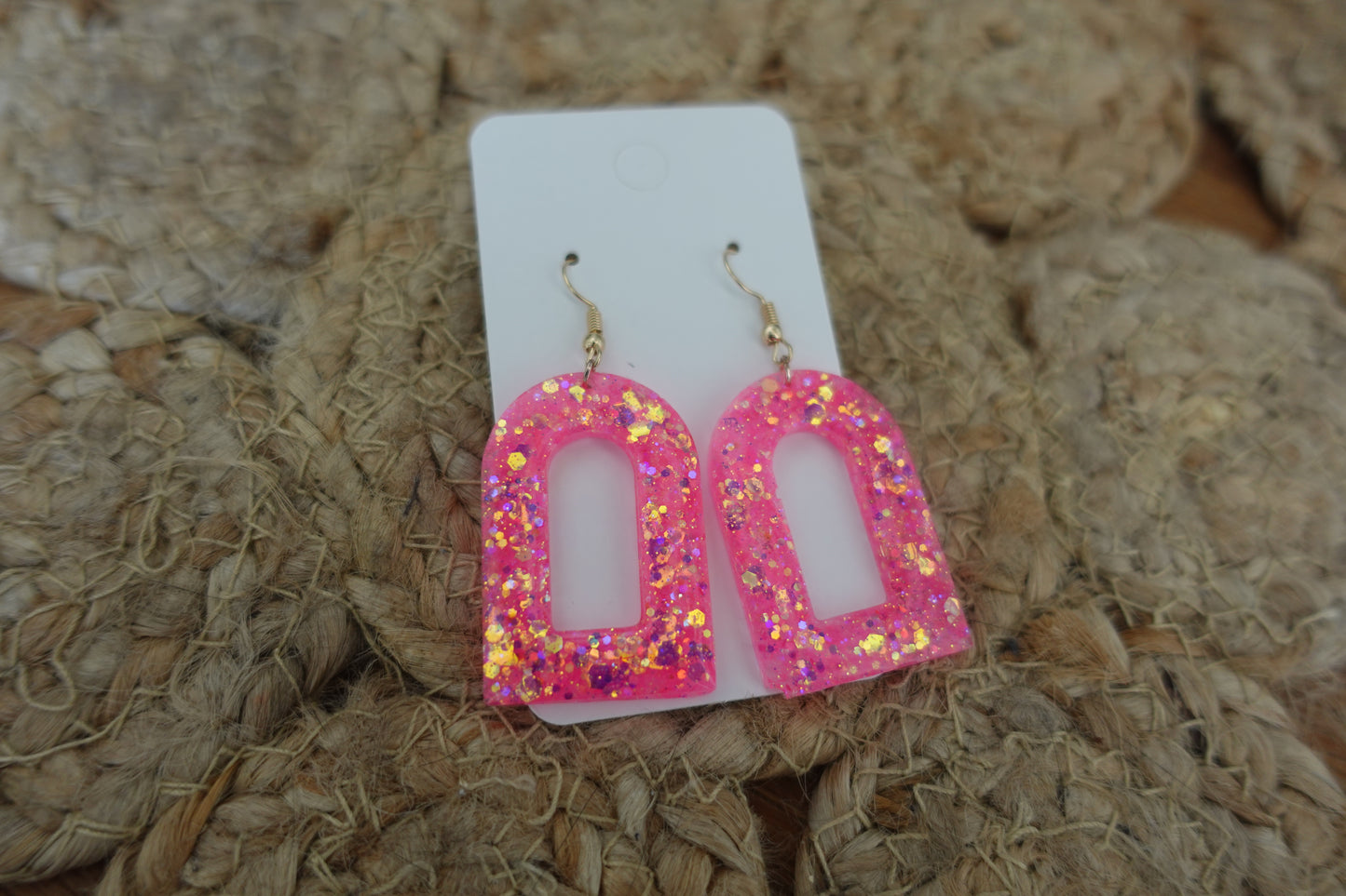 OOPSIE felroze oorbellen met glitter en holografische glitter (statement oorbellen)