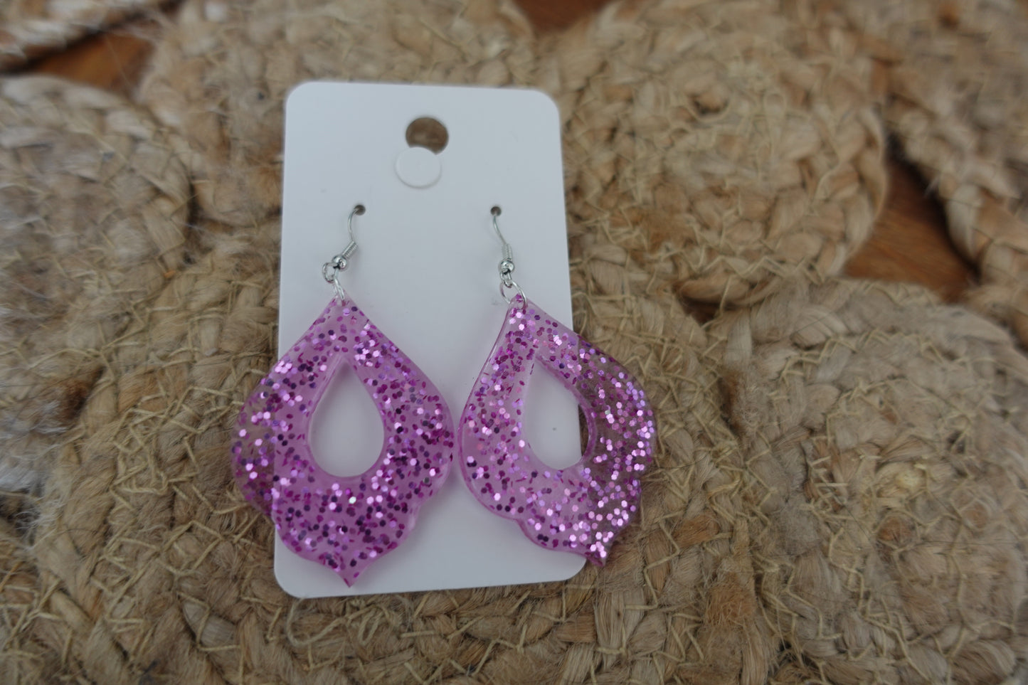 Lichtroze oorbellen met roze glitter (statement oorbellen) SKU 153