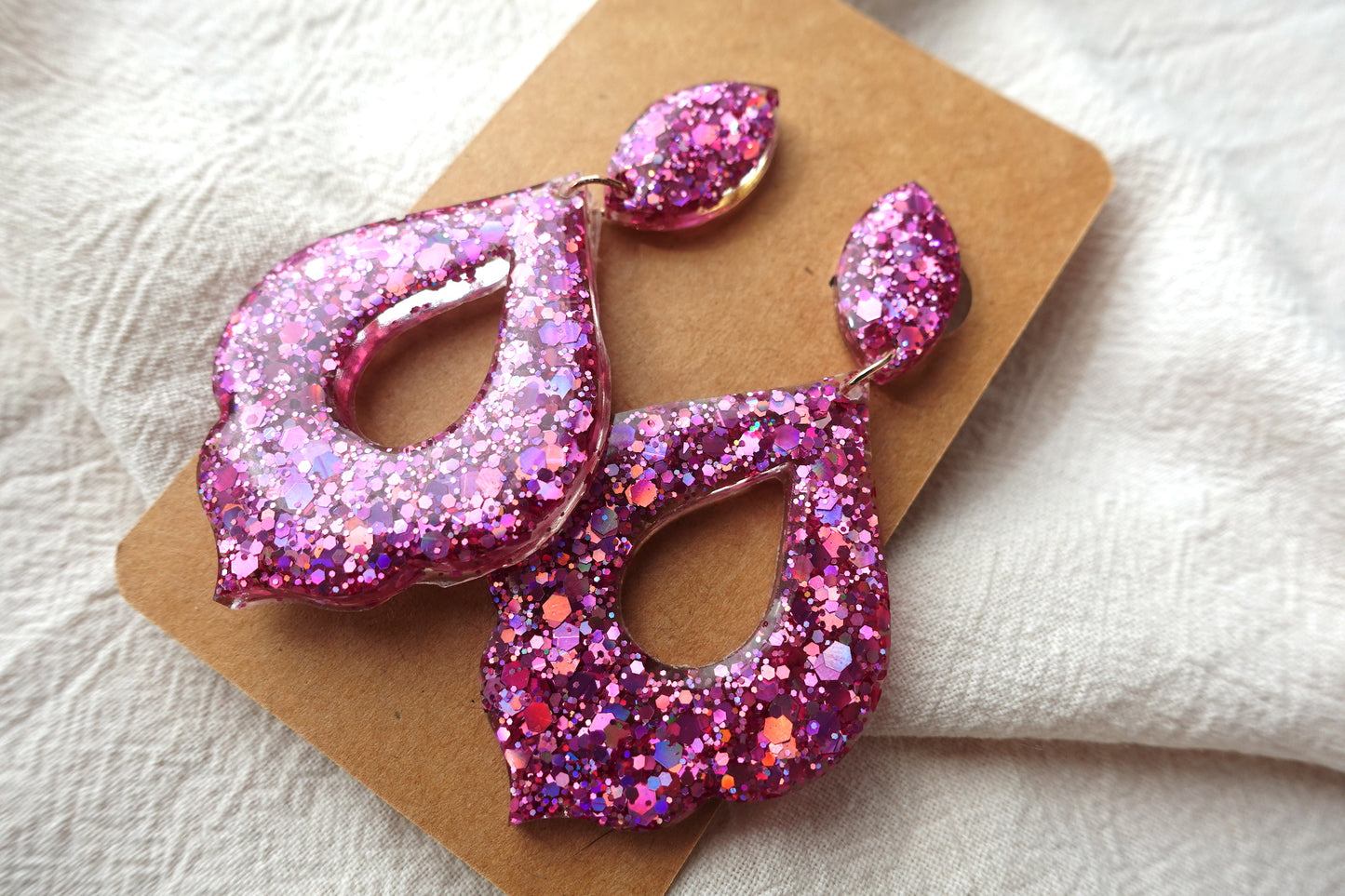 Marokkaanse donut roze holografische oorbellen glitter oorbellen - statement oorbellen
