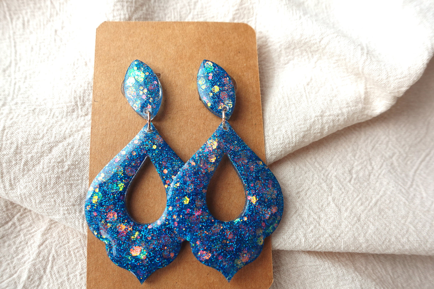 Marokkaanse donut blauwe holografische oorbellen glitter oorbellen - statement oorbellen