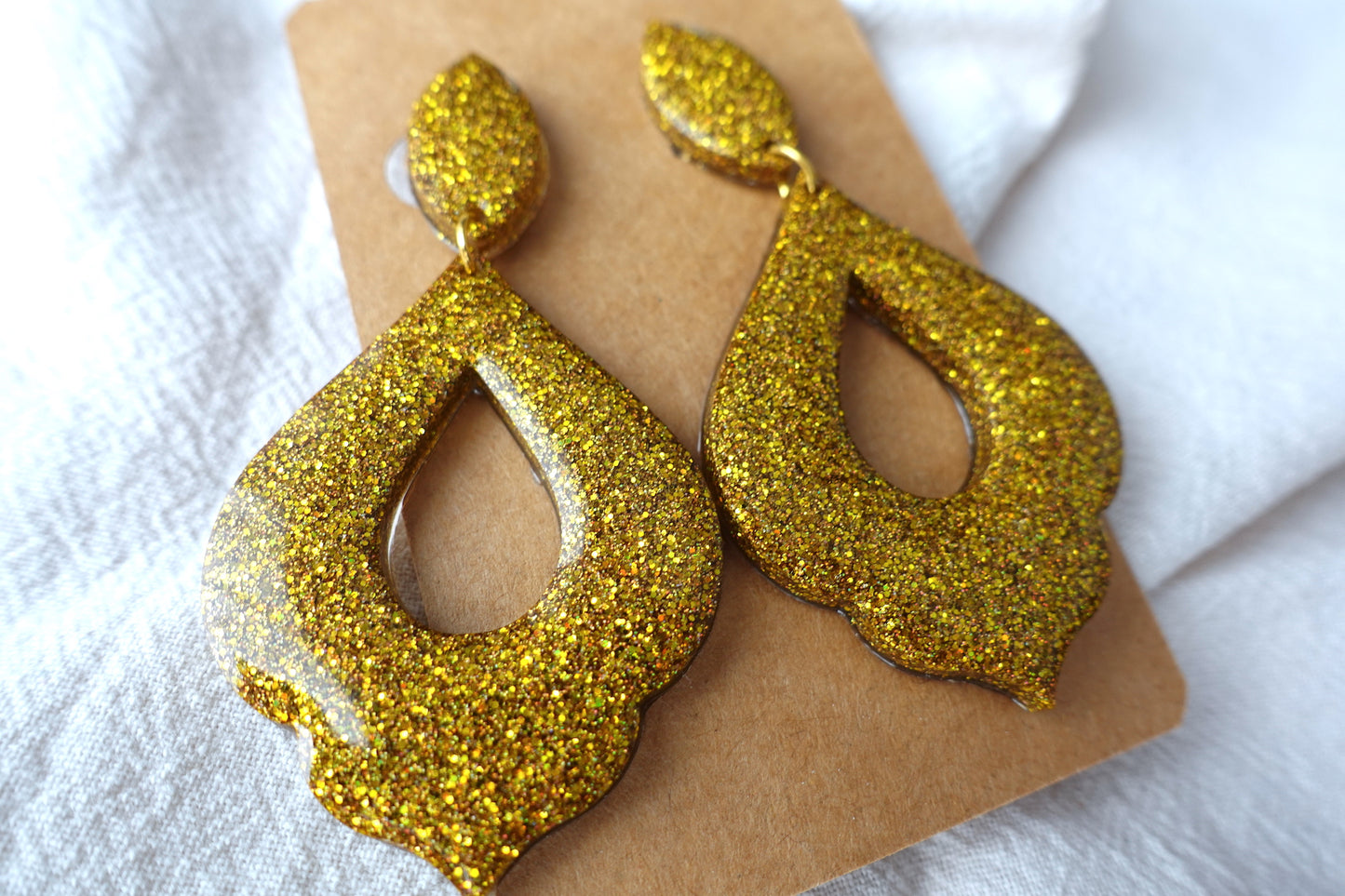 Marokkaanse donut goudkleurige holografische glitter oorbellen - statement oorbellen