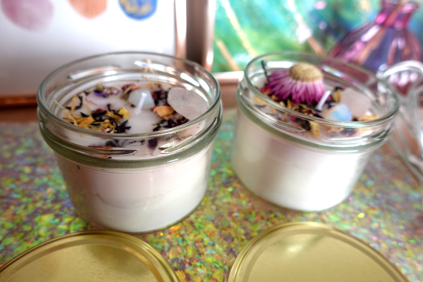DIY Box: zelf kaarsen met gedroogde bloemen en edelstenen maken (online workshop) - rozenkwarts en opaliet