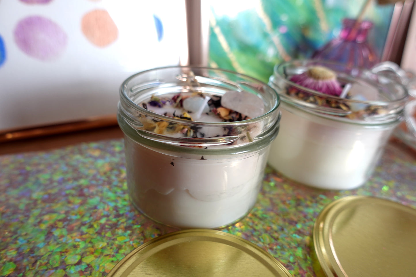 DIY Box: zelf kaarsen met gedroogde bloemen en edelstenen maken (online workshop) - rozenkwarts en opaliet