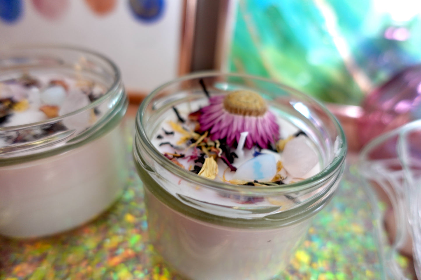 DIY Box: zelf kaarsen met gedroogde bloemen en edelstenen maken (online workshop) - rozenkwarts en opaliet