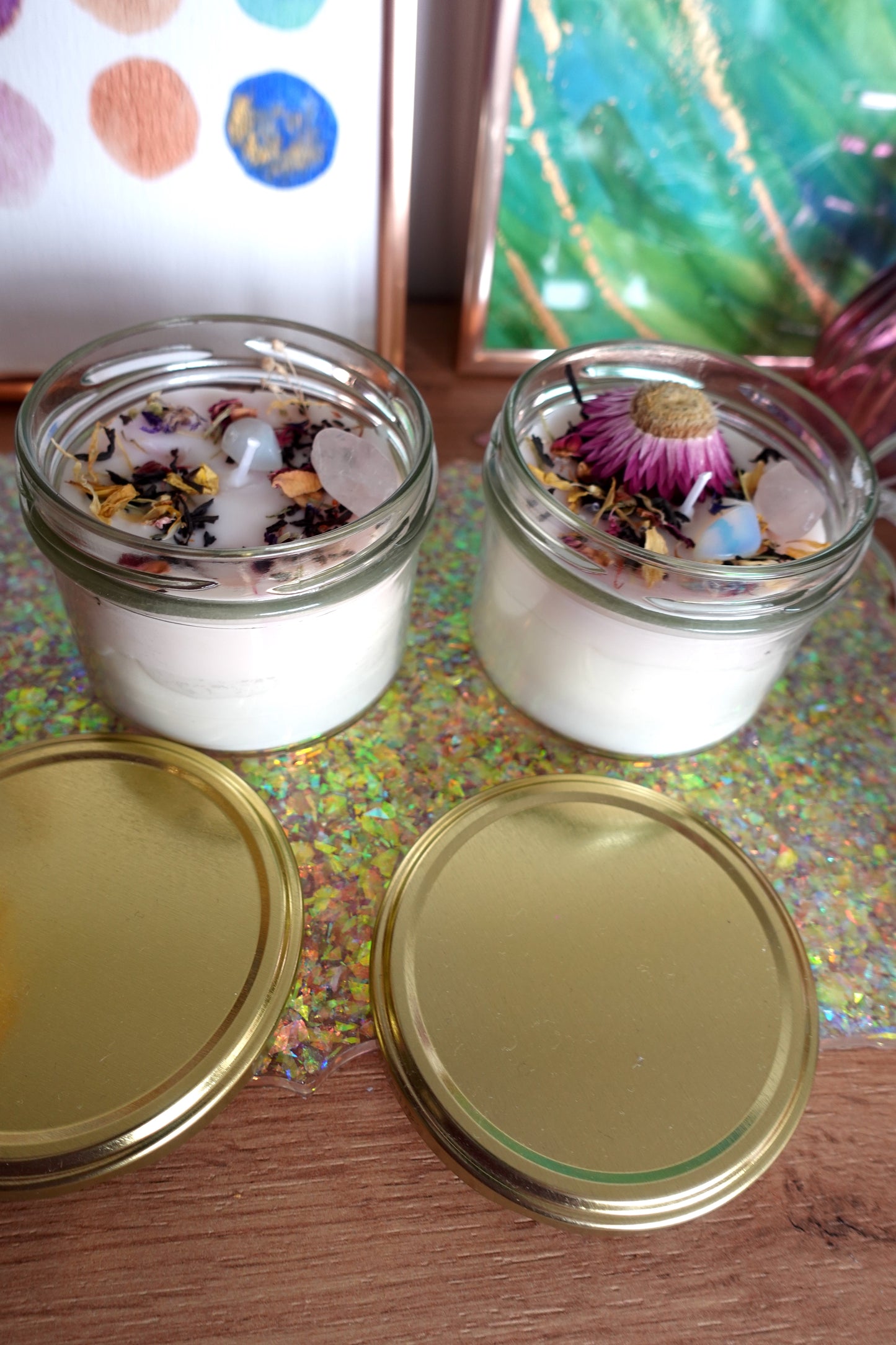 DIY Box: zelf kaarsen met gedroogde bloemen en edelstenen maken (online workshop) - rozenkwarts en opaliet