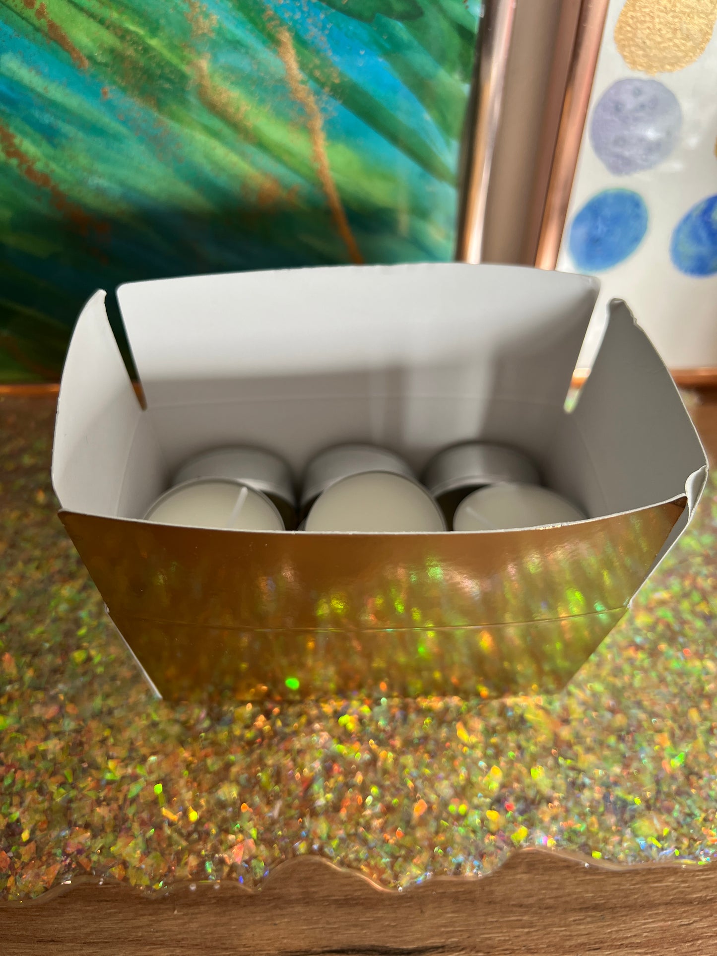 Doosje met theelichtjes (sojawas)