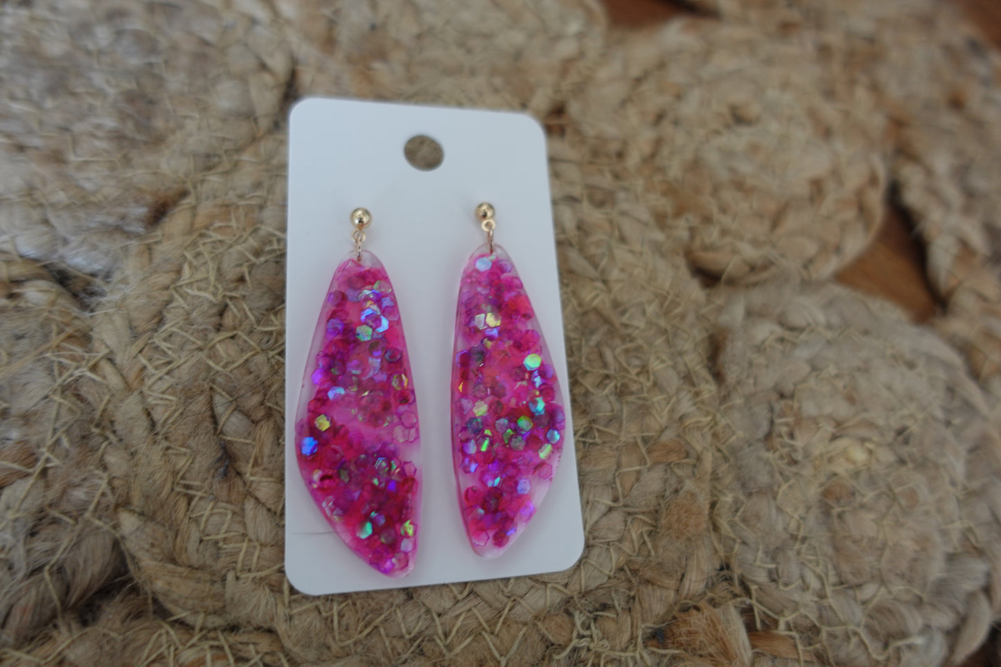 Roze glitter oorbellen (statement oorbellen)