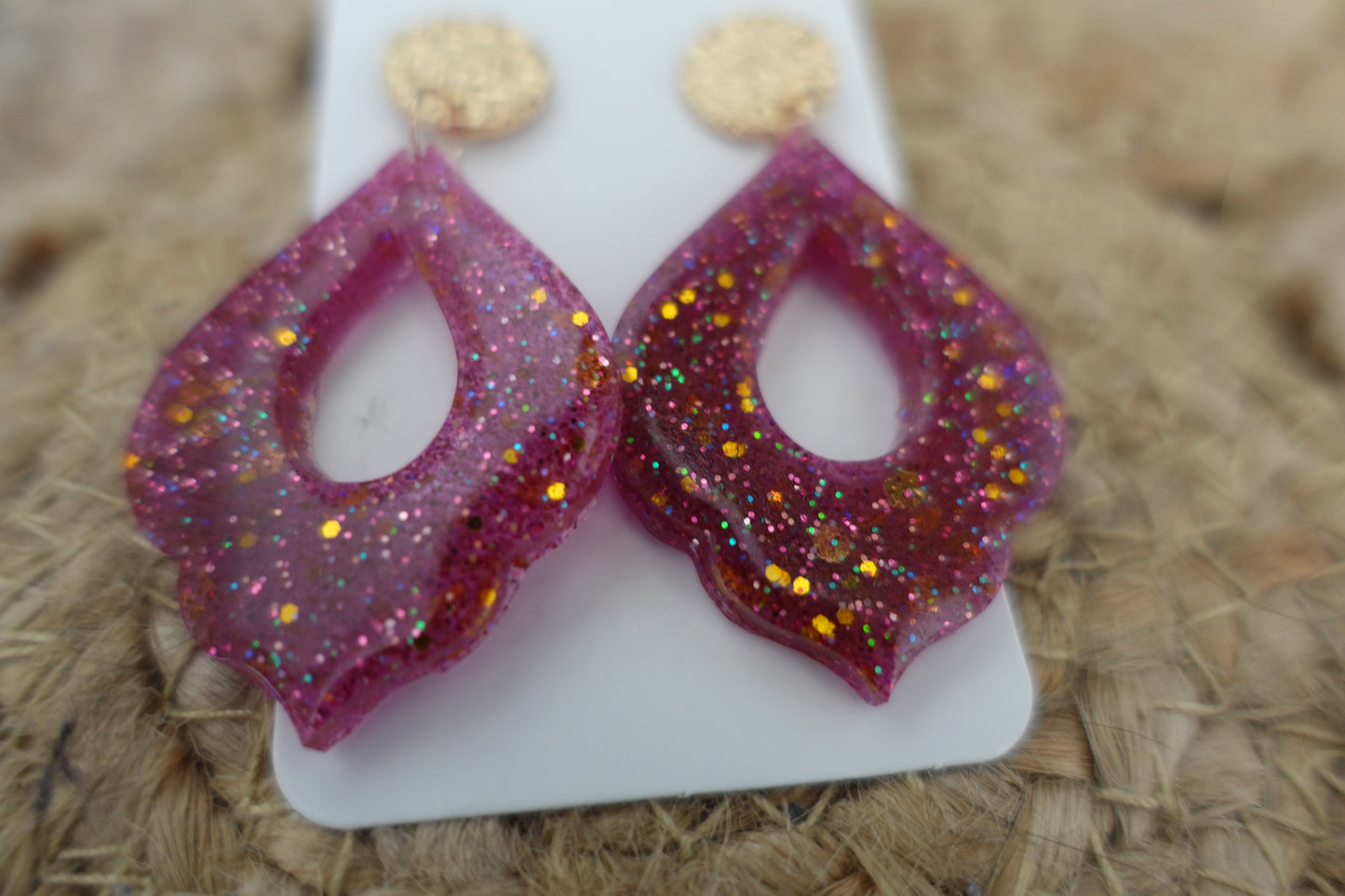 Maroon oorbellen met glitter en holografische glitter (statement oorbellen)
