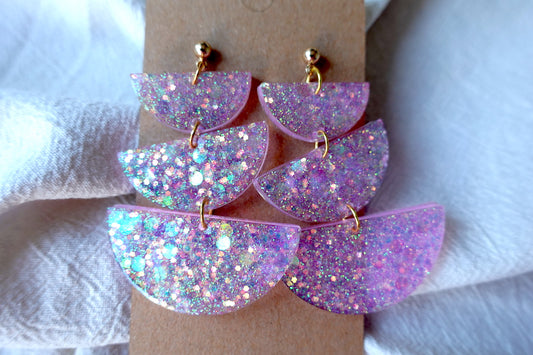 Fairycore roze oorbellen met glitter - statement oorbellen (lichtroze oorbellen)