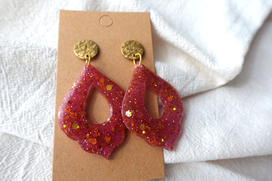 Marokkaanse donut oorbellen maroon met glitter - statement oorbellen