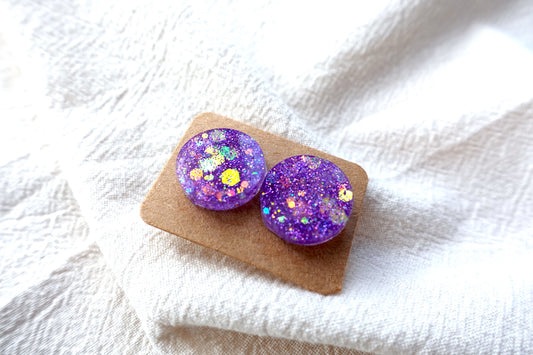 Lila holografische glitter oorbellen studs- statement oorbellen