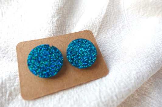 Turquoise mini holografische glitter oorstekertjes oorbellen