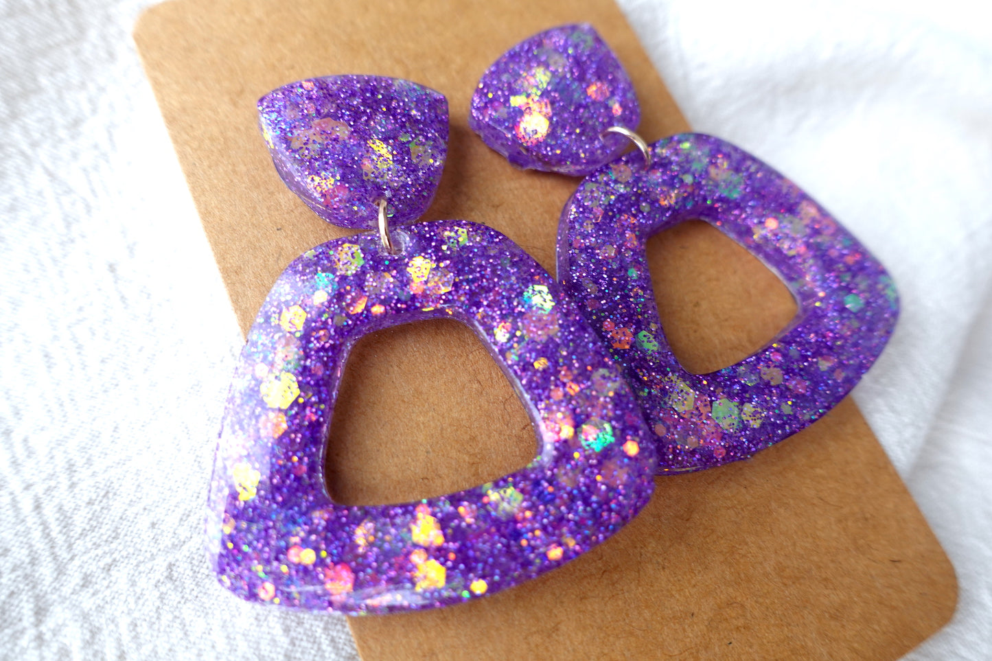 Trapezium donut paarse oorbellen glitter holografische oorbellen - statement oorbellen