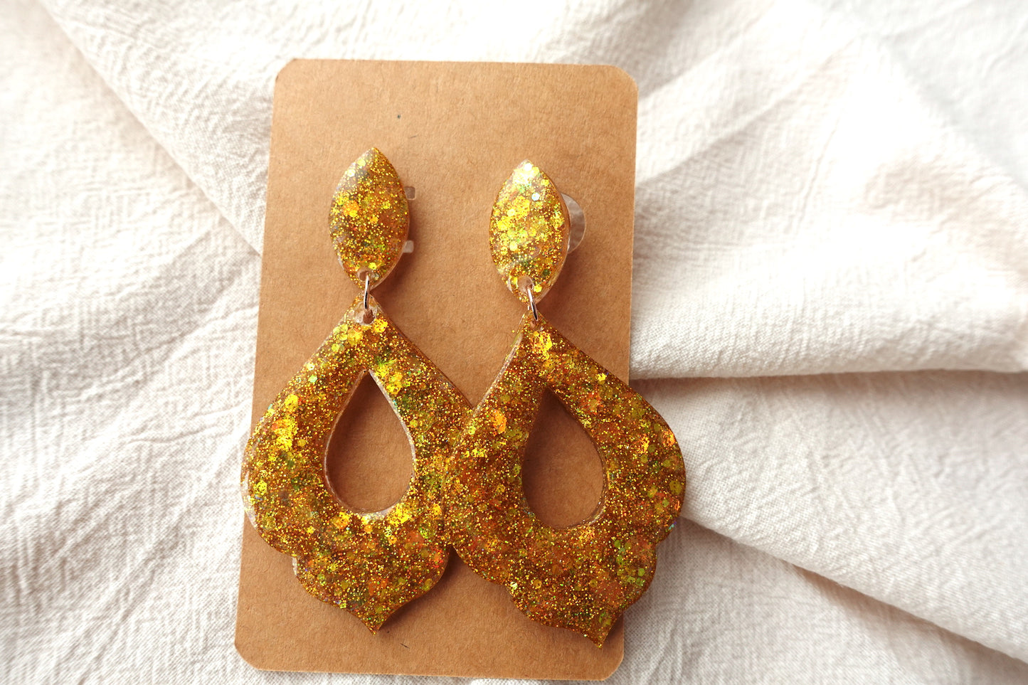 Marokkaanse donut goudkleurige holografische oorbellen glitter oorbellen - statement oorbellen