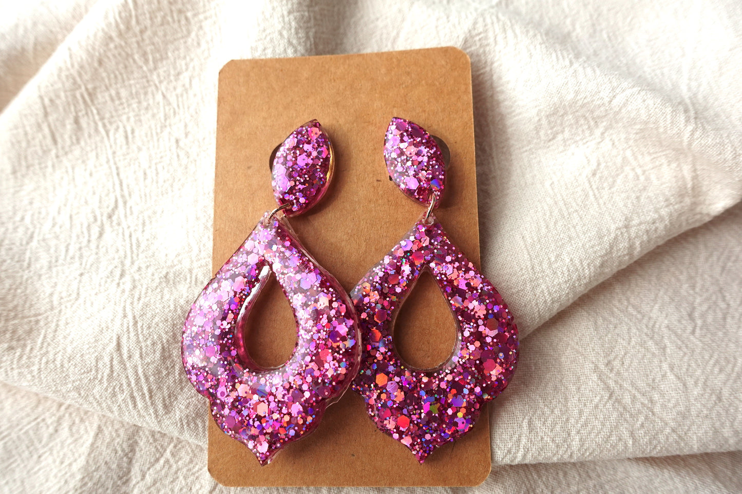 Marokkaanse donut roze holografische oorbellen glitter oorbellen - statement oorbellen
