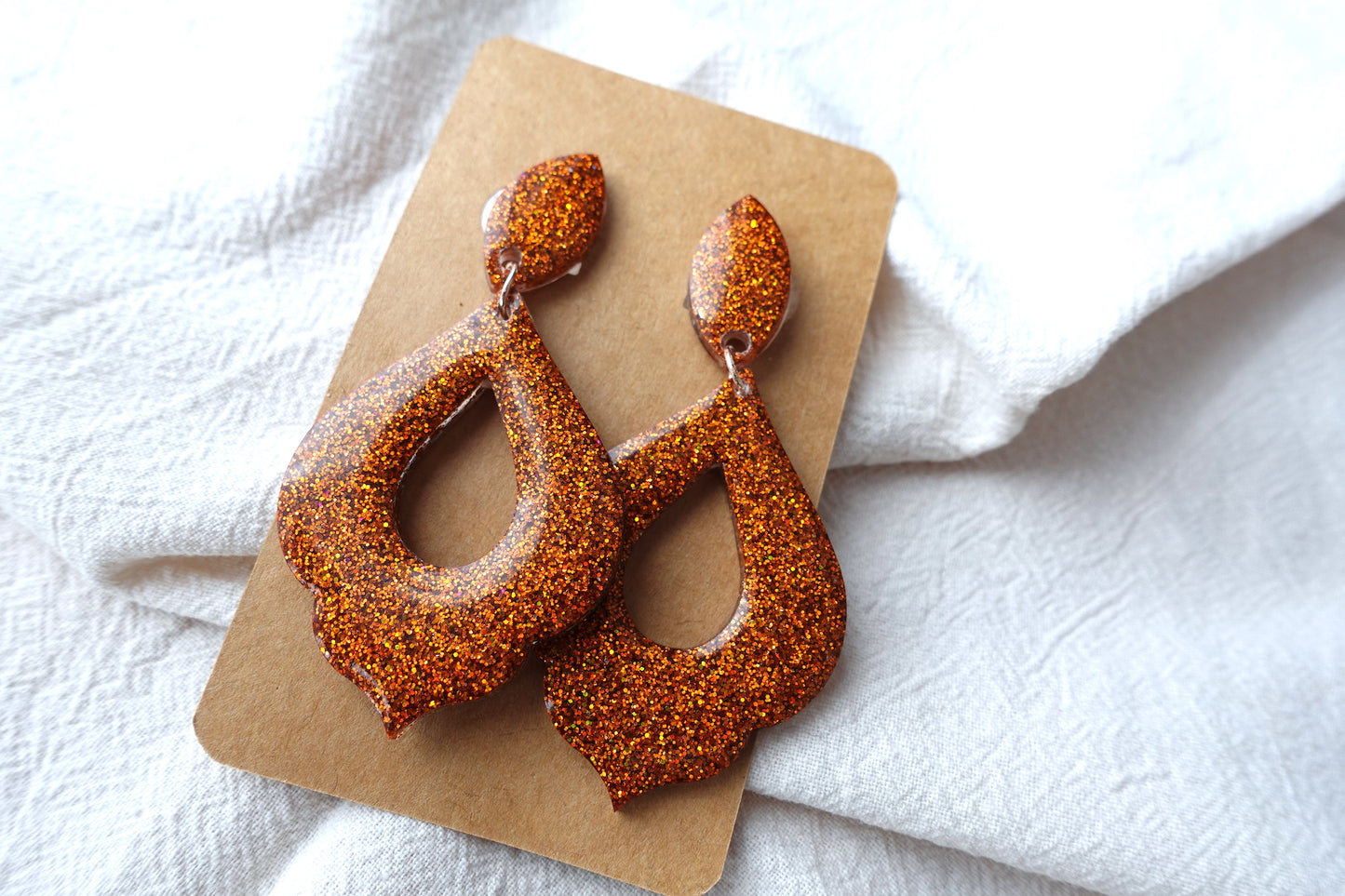 Marokkaanse donut oranje holografische oorbellen glitter oorbellen - statement oorbellen
