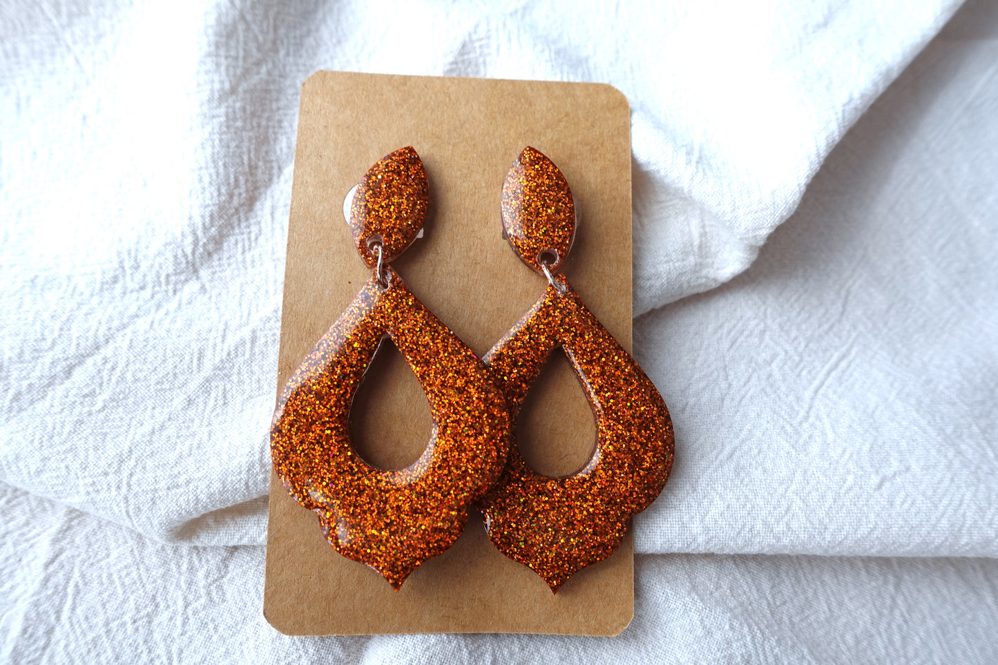 Marokkaanse donut oranje holografische oorbellen glitter oorbellen - statement oorbellen