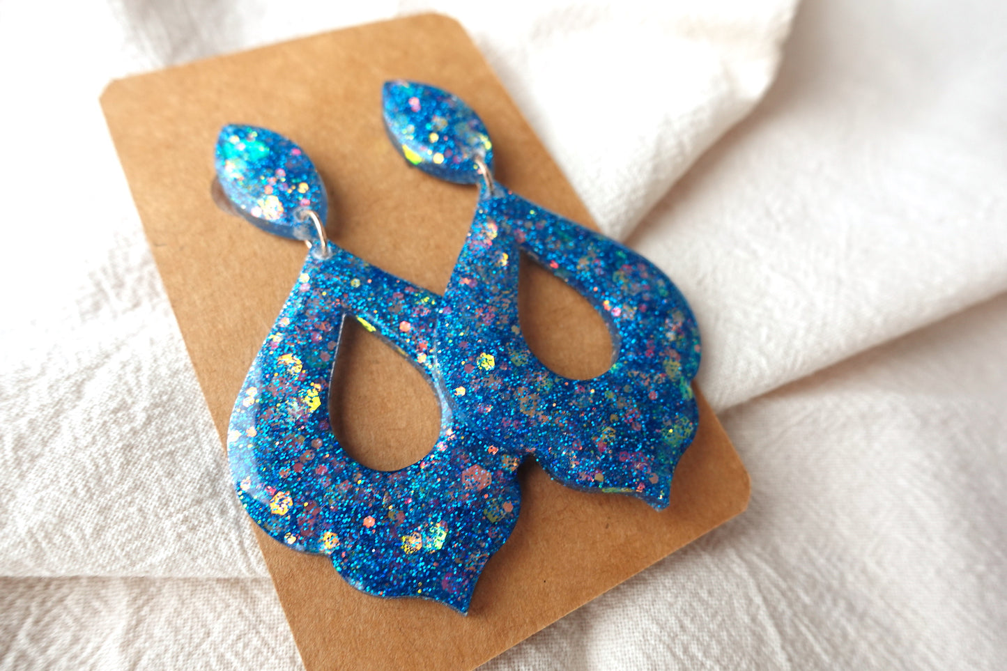 Marokkaanse donut blauwe holografische oorbellen glitter oorbellen - statement oorbellen