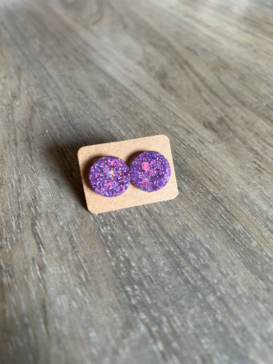 Lichtpaarse lila holografische glitter met flakes mini oorstekertjes oorbellen SKU 222