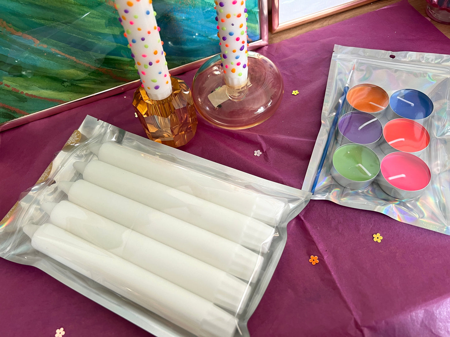 DIY box stip kaarsen schilderen (met speciaal kaarsvet) online workshop Bachelorette Babyborrel