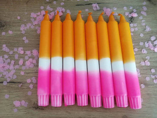 8x neon dip-dye kaarsen roze en oranje (fluo)
